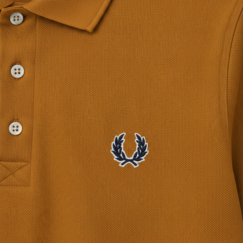 Fred Perry Mustard Polo - Laurel Wreath Logo Close-up