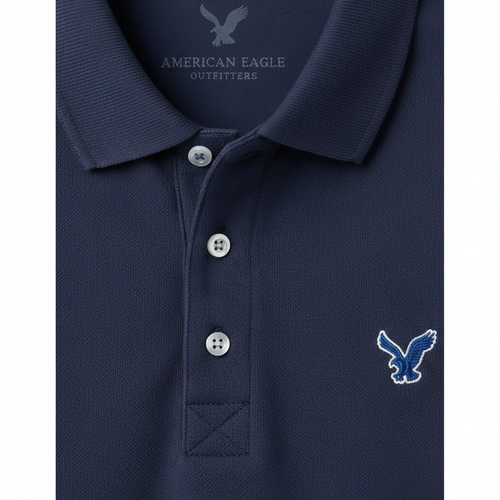 American Eagle Blue Polo Shirt - Close-up Logo Detail