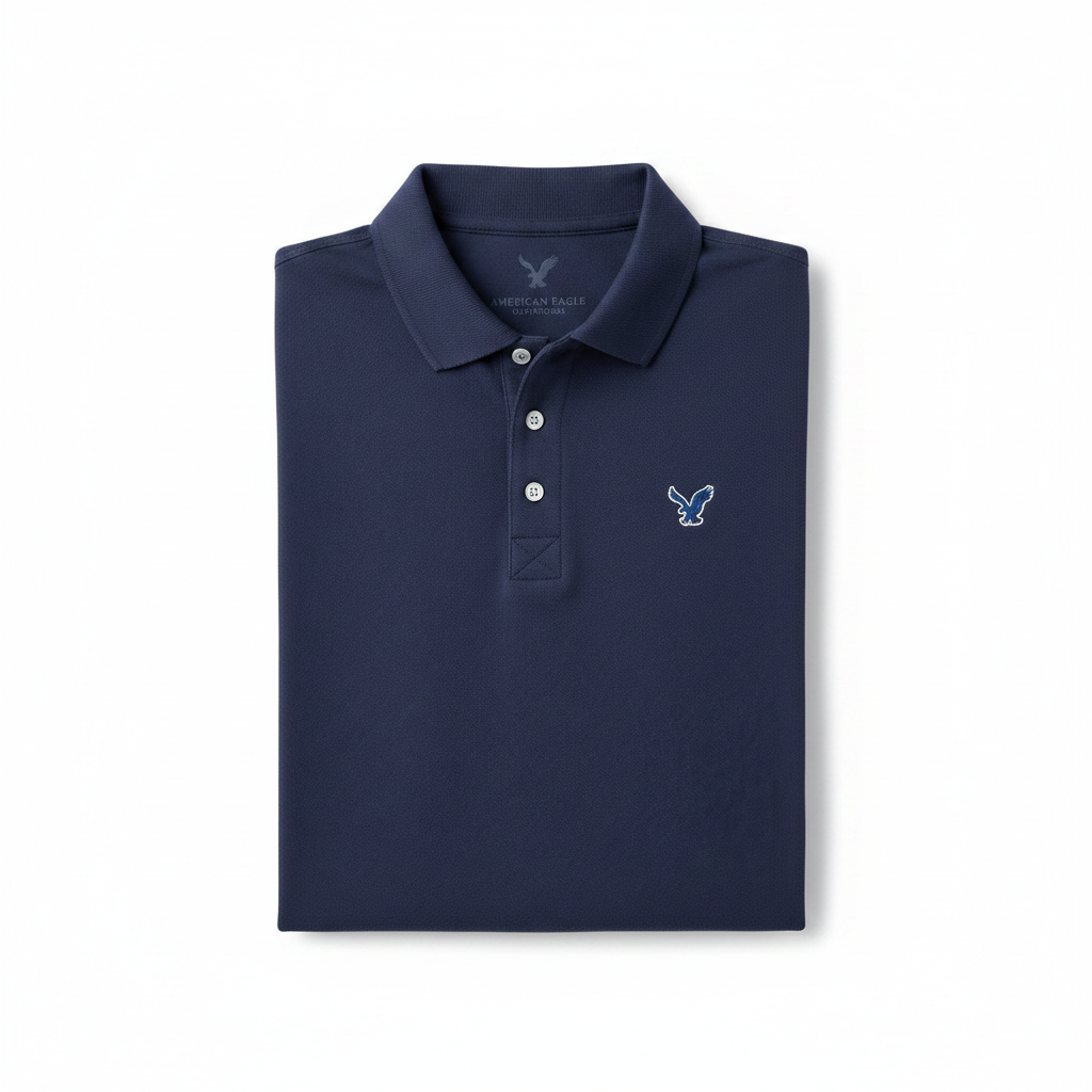 American Eagle Blue Polo Shirt - Flat Lay