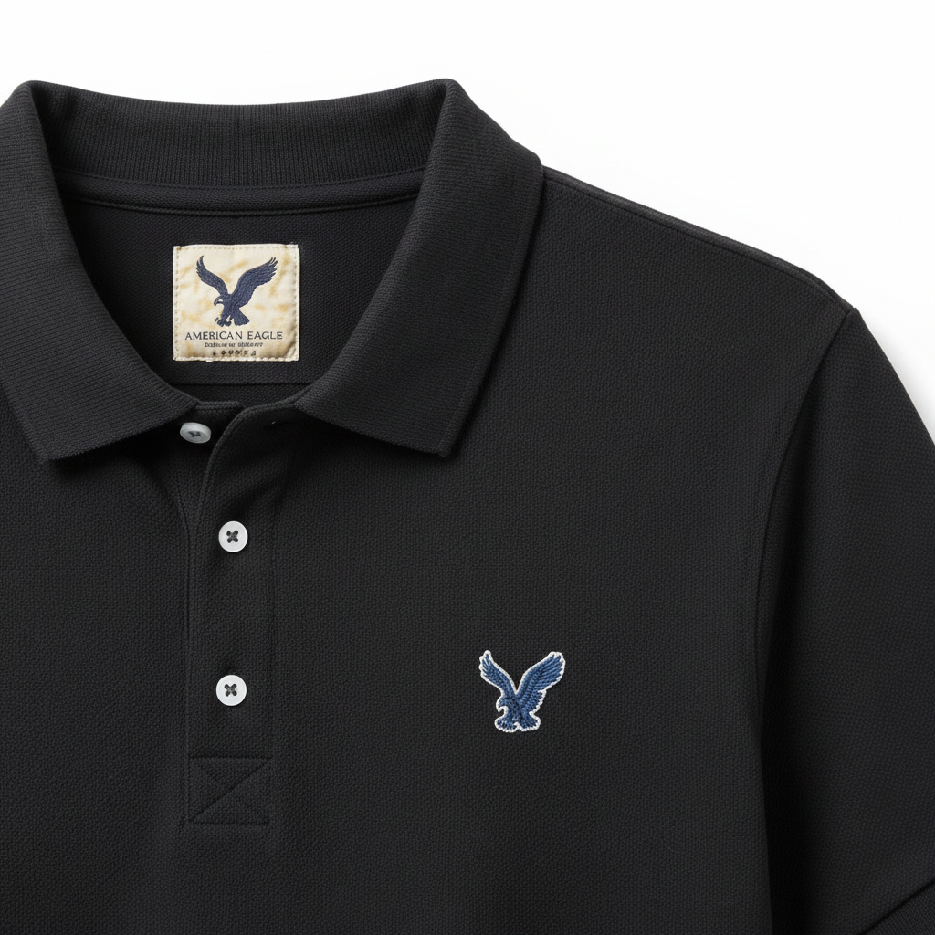 American Eagle Black Polo Shirt - Close-up Logo Detail