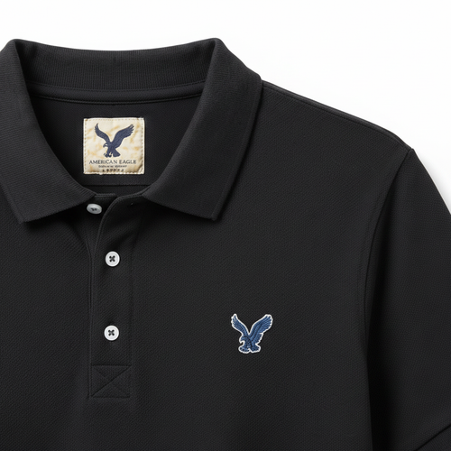 American Eagle Black Polo Shirt - Close-up Logo Detail